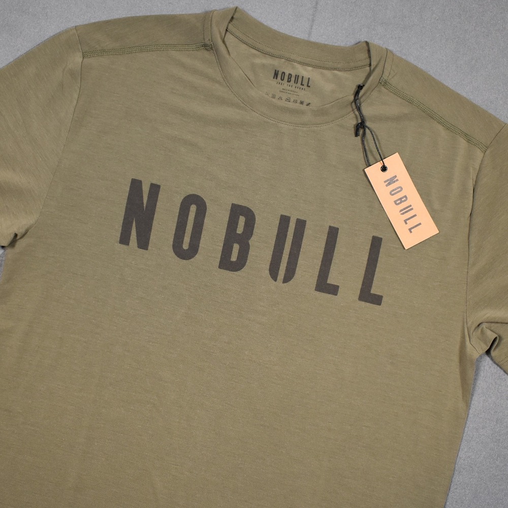 NOBULL Mens Ultrasoft Workout Tee Army Green Medium Chest Logo Performance Slim